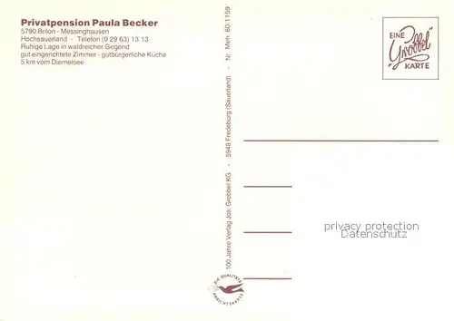 AK / Ansichtskarte Brilon Privatpension Paula Becker Brilon