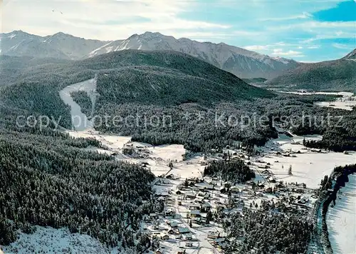 AK / Ansichtskarte Weidach_Leutasch Landgasthof Forellenhof Mariastein Kufstein Kaisergebirge Fliegeraufnahme mit Sessellift Kreith Weidach_Leutasch