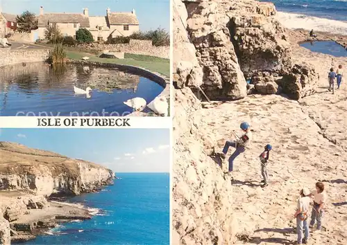 AK / Ansichtskarte Isle_of_Purbeck Village Pond Worth Matravers Dancing Ledge Rock climbing tuition at Dancing Ledge 