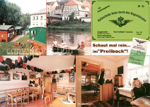 AK / Ansichtskarte Lunzenau Gaststaette Zum Prellbock Biergarten Kneipe Eisenbahnmuseum Bootsfahrt Lunzenau