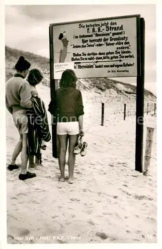 AK / Ansichtskarte Insel_Sylt Schild Sie betreten jetzt den FKK Strand Insel_Sylt