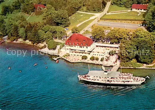 AK / Ansichtskarte Starnbergersee Strand Hotel und Terrassen Cafe Schloss Berg Fliegeraufnahme Starnbergersee