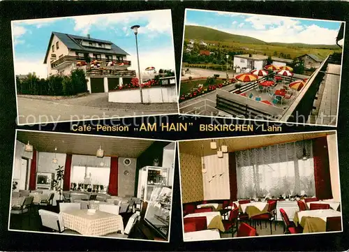 AK / Ansichtskarte Biskirchen Cafe Pension Am Hain Gastraeume Terrasse Biskirchen