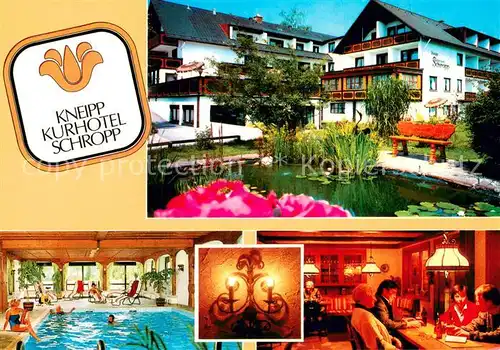 AK / Ansichtskarte Bad_Woerishofen Kneipp Kurhotel Schropp Hallenbad Restaurant Teich Bad_Woerishofen