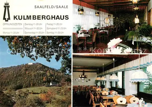 AK / Ansichtskarte Saalfeld_Saale Kulmberghaus Restaurant Finkenstube Floesserstube Landschaftspanorama Saalfeld_Saale