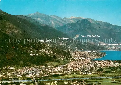 AK / Ansichtskarte Locarno_Lago_Maggiore Fliegeraufnahme mit Monti Orselina Brione Minusio Muralto Locarno_Lago_Maggiore