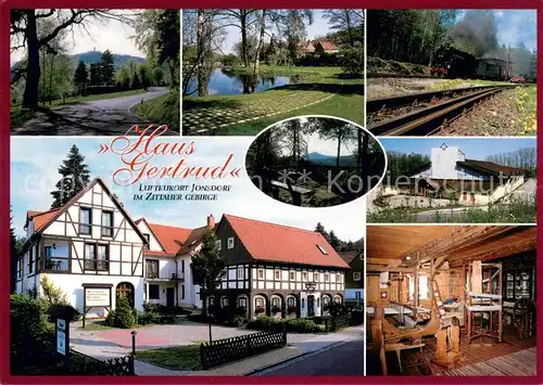 AK / Ansichtskarte Jonsdorf Bibel  und Familienferienstaette Haus Gertrud Landschaftspanorama Zittauer Gebirge Eisenbahn Jonsdorf