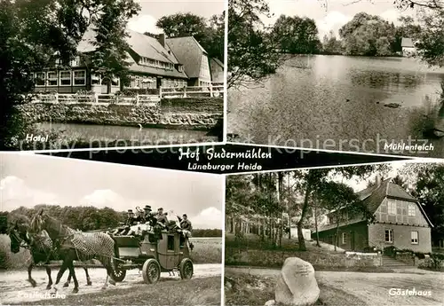 AK / Ansichtskarte Egestorf_Nordheide Hotel Hof Sudermuehlen Lueneburger Heide Muehlenteich Gaestehaus Postkutsche Pferdegespann Egestorf_Nordheide