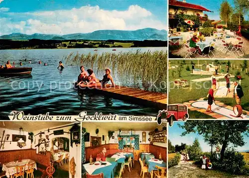 AK / Ansichtskarte Weinberg_Simssee Weinstube zum Gockwirt Gaststube Terrasse Minigolf Badesteg Alpenblick Weinberg Simssee