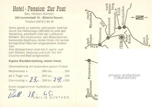 AK / Ansichtskarte Bilstein_Sauerland Hotel Pension zur Post Restaurant Kaminzimmer Bilstein_Sauerland