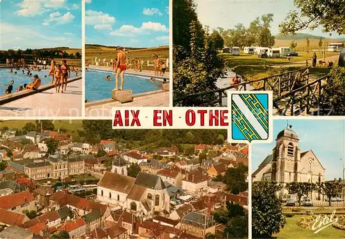 AK / Ansichtskarte Aix en Othe Deux aspects de la piscine Le camping et la Nosle Vue aerienne L eglise Aix en Othe