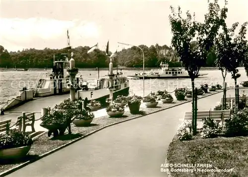 AK / Ansichtskarte Niederdollendorf Auto Schnellfaehren zwischen Bad Godesberg und Niederdollendorf Rheinpromenade Niederdollendorf