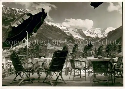 AK / Ansichtskarte Frutigen_BE Konditorei Tea Room Restaurant Pension Sieber Mueller Terrasse Alpenblick Frutigen BE