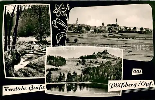 AK / Ansichtskarte Ploessberg_Oberpfalz Waldpartie Panorama Geisweiher mit Ruine Flossenbuerg Ploessberg Oberpfalz