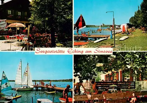 AK / Ansichtskarte Neukirchen_Simssee Seegaststaette und Strandbad Ecking Strand Terrasse Neukirchen Simssee