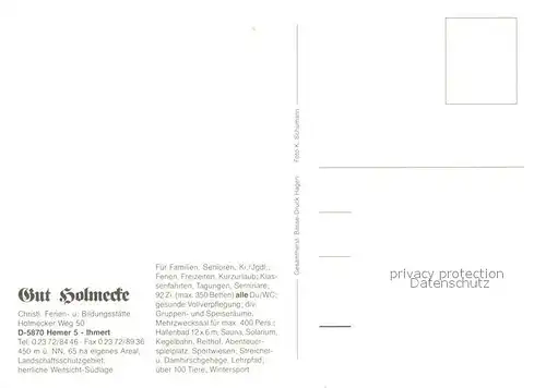 AK / Ansichtskarte Hemer Gut Holmecke Ferien und Bildungsstaette Spielplatz Reiten Langlauf Lagerfeuer Glocke Hemer