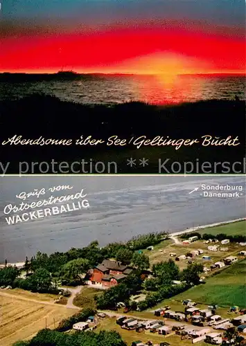 AK / Ansichtskarte Wackerballig Geltinger Bucht Fliegeraufnahme vom Ostseestrand und Campingplatz Wackerballig Wackerballig