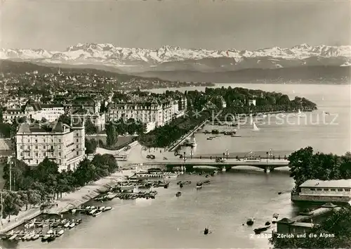 AK / Ansichtskarte Zuerich_ZH Fliegeraufnahme mit Schweizer Alpen Zuerich_ZH