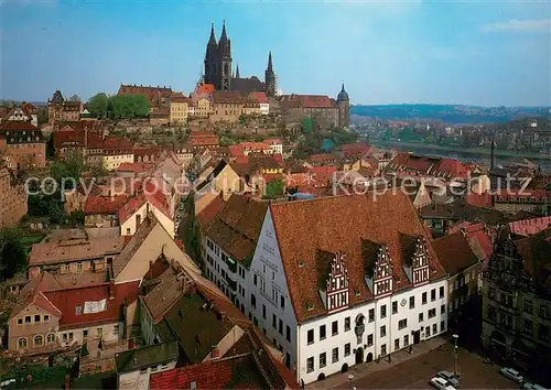 AK / Ansichtskarte Meissen_Elbe_Sachsen Stadtblick vom Turm der Frauenkirche auf Markt mit Rathaus Dom und Albrechtsburg Meissen_Elbe_Sachsen