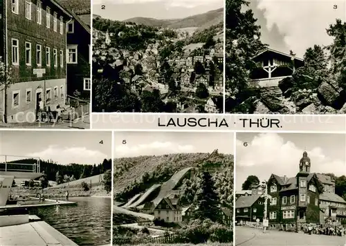 AK / Ansichtskarte Lauscha Museum fuer Glaskunst Panorama Lauschensten Schutzhuette Schwimmbad Drei Schanzen Anlage Huettenplatz Lauscha