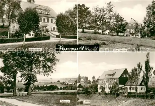 AK / Ansichtskarte Nassau_Erzgebirge Gemeindeamt Altes Forsthaus Schule Panorama Nassau Erzgebirge