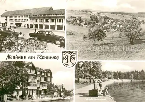 AK / Ansichtskarte Neuhaus_Rennweg Kreisratsgebaeude Ferienheim Ernst Thaelmann Waldschwimmbad Landschaftspanorama Neuhaus Rennweg