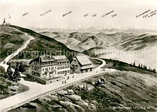 AK / Ansichtskarte Belchen_Baden Belchenhotel Schwarzwald Alpenkette aus der Vogelperspektive Kuenstlerkarte Belchen_Baden