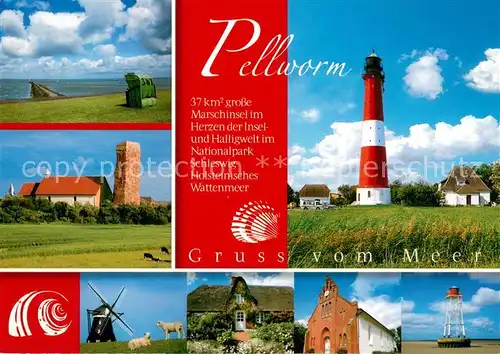 AK / Ansichtskarte Pellworm Strand Aussichtsturm Leuchtturm Windmuehle Friesenhaus Rathaus Pellworm