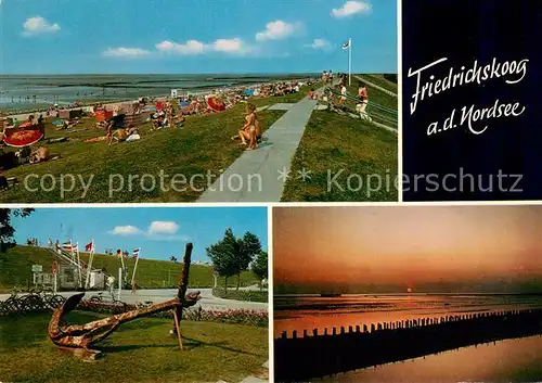 AK / Ansichtskarte Friedrichskoog_Nordseebad Strandpartie Anker Sonnenuntergang Friedrichskoog_Nordseebad