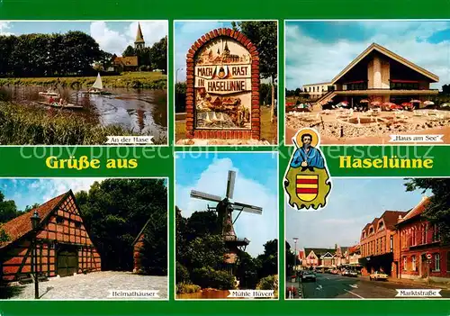 AK / Ansichtskarte Haseluenne Partie an der Hase Heimathaeuser Windmuehle Marktstrasse Restaurant Haus am See Haseluenne