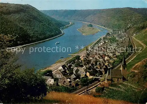 AK / Ansichtskarte Hatzenport Moselpanorama Kirche Gasthaus Pension Zum roten Jockel Hatzenport