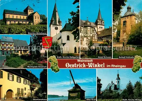 AK / Ansichtskarte Oestrich Winkel Basilika Mittelheim Marktplatz Brentanohaus Kath Kirche Hallgarten Hotel Schwan Schloss Vollrads Alter Kran Kath Kirche Winkel Oestrich Winkel