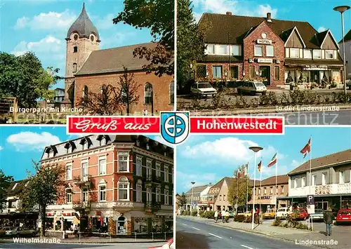 AK / Ansichtskarte Hohenwestedt Buergerpark mit Kirche Lindenstrasse Wilhelmstrasse Hohenwestedt