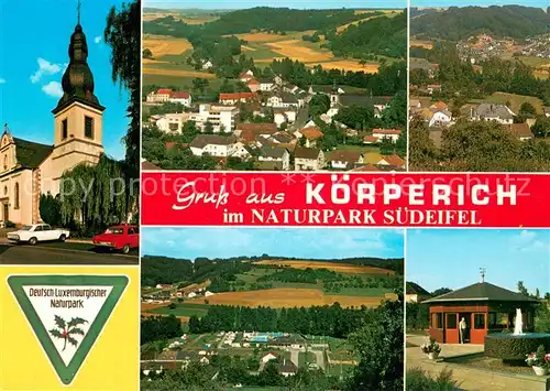 AK / Ansichtskarte Koerperich_Eifel Panorama Deutsch Luxemburgischer Naturpark Kirche Campingplatz Freibad Koerperich Eifel