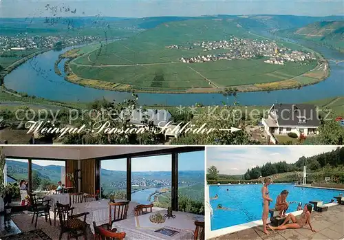 AK / Ansichtskarte Leiwen_Mosel Weingut Pension Schloeder Restaurant Freibad Panorama Moseltal Leiwen Mosel