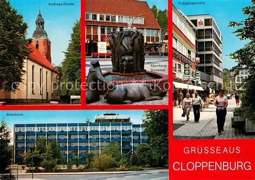 AK / Ansichtskarte Cloppenburg Kirche Eberborg Denkmal Fussgaengerzone Altenheim Cloppenburg