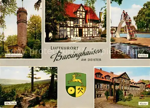 AK / Ansichtskarte Barsinghausen Nordmannsturm Rathaus Freibad Alte Taufe Landschaftspanorama Kloster Barsinghausen