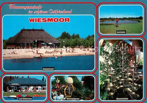 AK / Ansichtskarte Wiesmoor Badestrand Golfplatz Am Ottermeer Blumenkorso Blumenhalle Wiesmoor