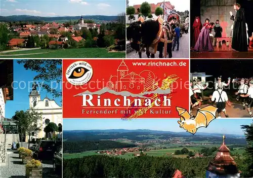 AK / Ansichtskarte Rinchnach Gesamtansicht Feriendorf Kirche Festumzug Pferdewagen Theaterauffuehrung Volkstanz Traditionn Landschaftspanorama Rinchnach