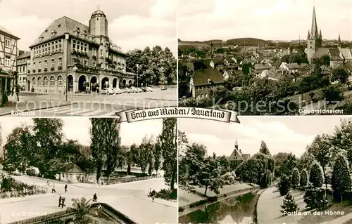 AK / Ansichtskarte Menden_Sauerland Rathaus Gesamtansicht Am Bahnhof Partie an der Hoenne Menden_Sauerland