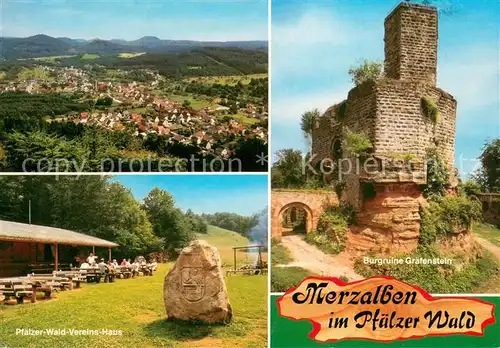 AK / Ansichtskarte Merzalben Panorama Pfaelzer Wald Vereins Haus Burgruine Graefenstein Merzalben