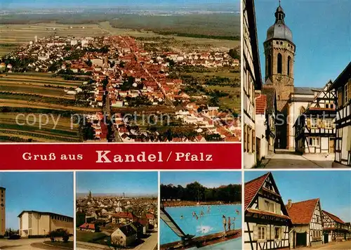 AK / Ansichtskarte Kandel_Pfalz Fliegeraufnahme Kirche Schule Panorama Schwimmbad Fachwerkhaeuser Kandel Pfalz