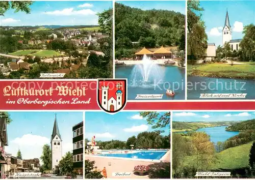 AK / Ansichtskarte Wiehl_Oberbergischer_Kreis Panorama Freizeitpark Ev Kirche Hauptstrasse Freibad Talsperre 