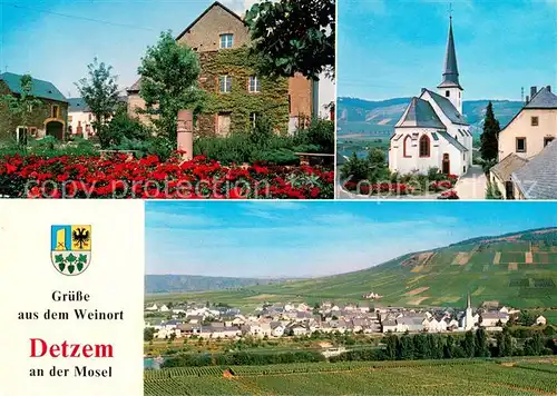 AK / Ansichtskarte Detzem Dorfplatz mit Meilenstein Pfarrkirche St Agritius Panorama Detzem