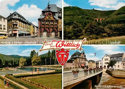 AK / Ansichtskarte Wittlich Marktplatz Rathaus Neustrasse Viadukt Schwimmbad Partie an der Lieserbruecke Wittlich