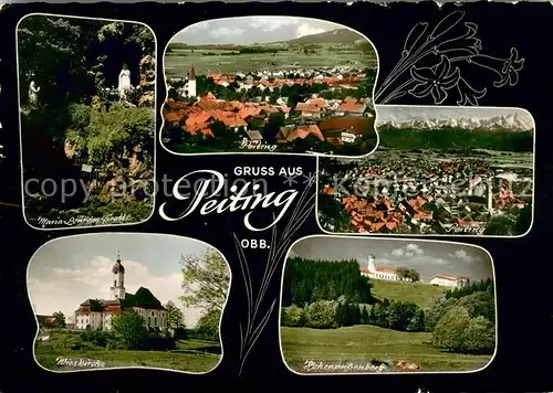 AK / Ansichtskarte Peiting Maria Lourdes Grotte Panorama Wieskirche Hohenpeissenberg Peiting