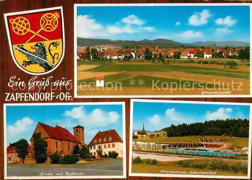 AK / Ansichtskarte Zapfendorf Gesamtansicht Kirche Rathaus Freibad Wappen Zapfendorf