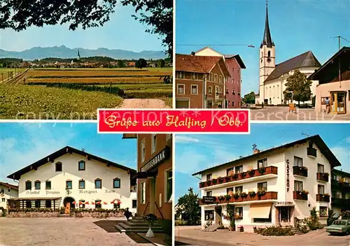 AK / Ansichtskarte Halfing Panorama Blick zu den Alpen Ortsmotiv mit Kirche Gasthof Pension Halfing