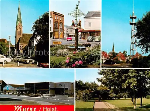 AK / Ansichtskarte Marne_Holstein Kirche Ortspartien Sendeturm Park Marne_Holstein