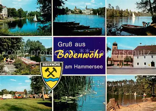 AK / Ansichtskarte Bodenwoehr Partien am Hammersee Ortsmotiv mit Kirche Campingplatz Bodenwoehr